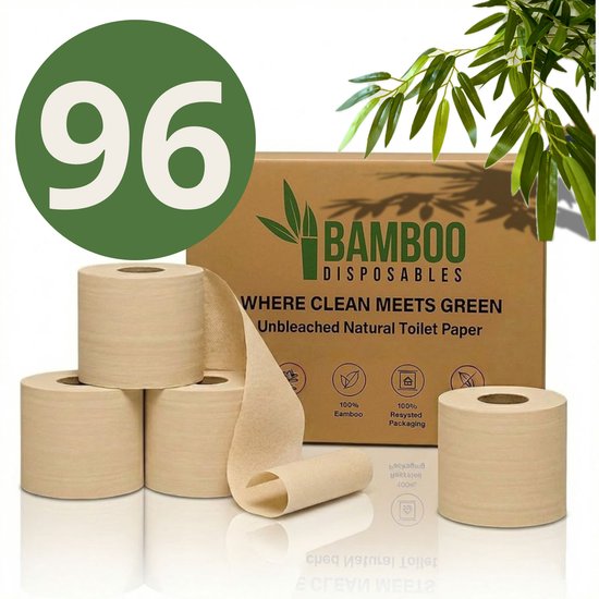 96 SuperRollen ongebleekt bamboe toiletpapier 2-laags – XXL