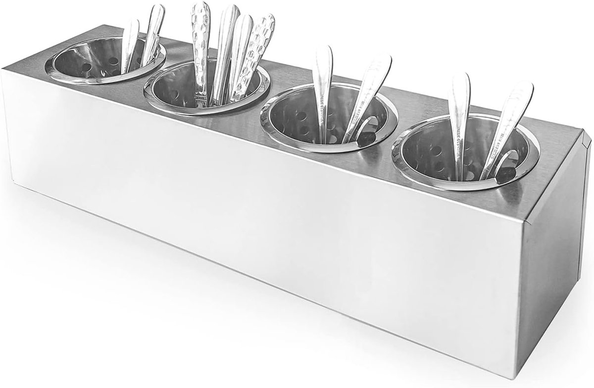 Bestek Organisator - Servies Houders - Keuken Ordenen - Roestvrij Staal - 4 Gaten - Zilver