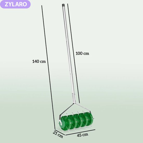 Gazonbeluchter - Handmatige Gras Beluchten - Gazon Beluchter - met 30 nagels - Prikrol - Verticuteerroller - Gazonprikker - Verticuteerhark met Steel - voor Verdichte Bodems en Grasvelden - Gardengear - Staal - Donkergroen van Merkloos	 — afbeelding 5