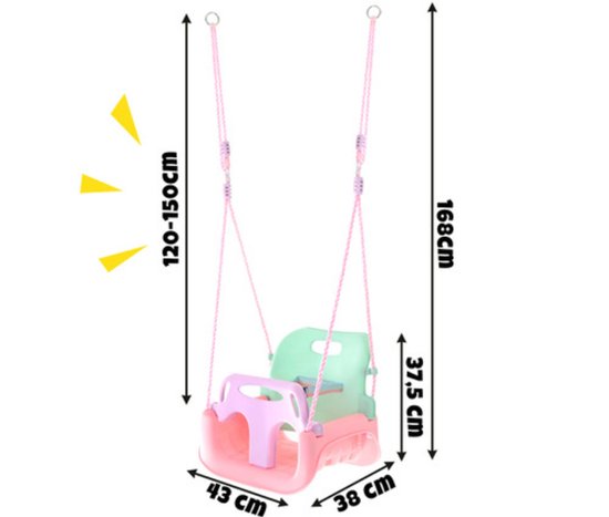 Playos® - Meegroei Schommel - tot 30 kg - Pastelkleuren - Roze / Paars / Mint - Babyschommel voor Peuter en Kleuter - Schommel - Buitenspeelgoed van Merkloos — afbeelding 3