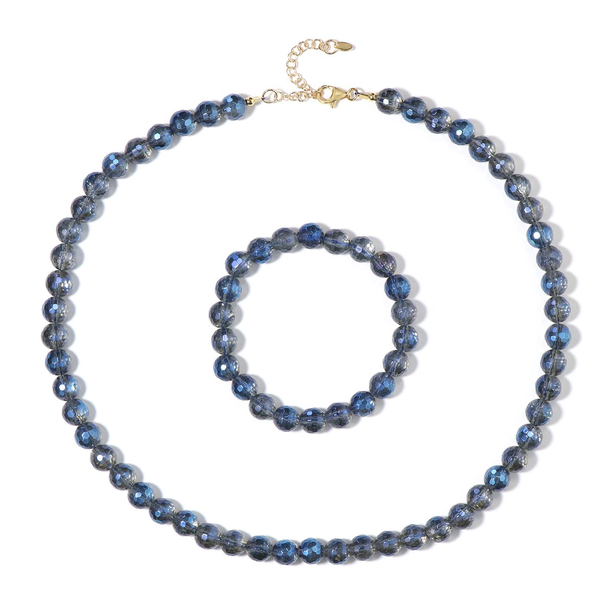 Cavill - Sieradenset 925 Zilver Verguld - Blauwe Kwartskristal 4 3 ct - Ronde Braziliaanse Kralen - Elegant Design