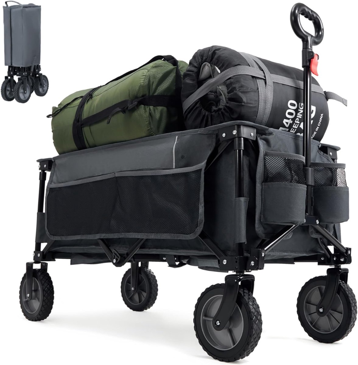 SAVI® Strandkar - Bolderkar Opvouwbaar -Boodschappenwagen Met Handige Opbergruimtes – Grijs - 89cm x 48cm x 94cm; 9.5 kg