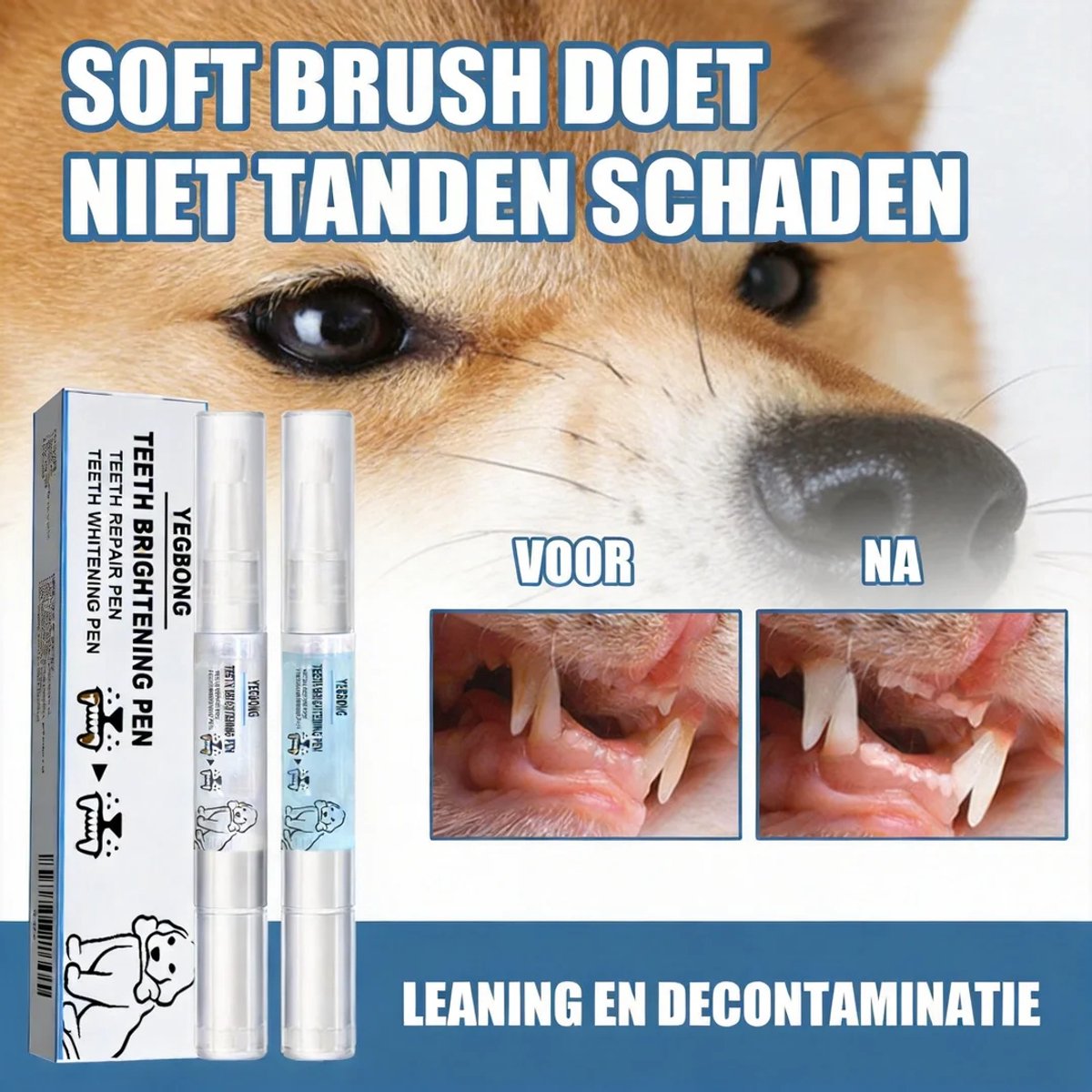 Yegbong Classic - Tandreinigingspen voor Hond en Kat - Met Natriumbicarbonaat & Sorbitol - Verwijdert Tandsteen, Reinigt Gebit & Frisse Adem - 2 Stuks