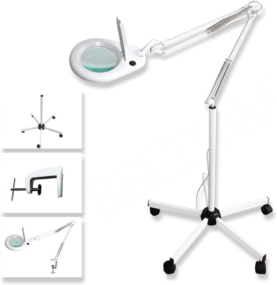 Vergrootglas Met Standaard - Loep Met Licht - Precisiewerk & Hobby - 5 Dioptrie Lens - 154cm Max Hoogte - Wit