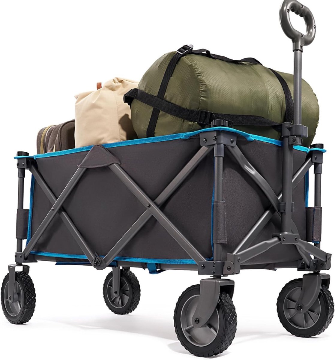 SAVI® Strandkar - Bolderkar Opvouwbaar – Boodschappenwagen - Blauw - 89cm x 48cm x 30cm;10.8 kg