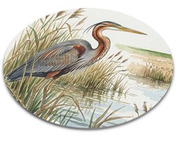 Muismat Purperreiger Ardea Purpurea Aquarel Series Ronde Bureau Onderzetter Vogel in Riet Landschap Computer Mat Cadeau voor hem & haar: Vrouw, Vriend(in) & Collega Kantoorinrichting Natuur Illustratie Vogelspotter Thuiswerk Accessoire