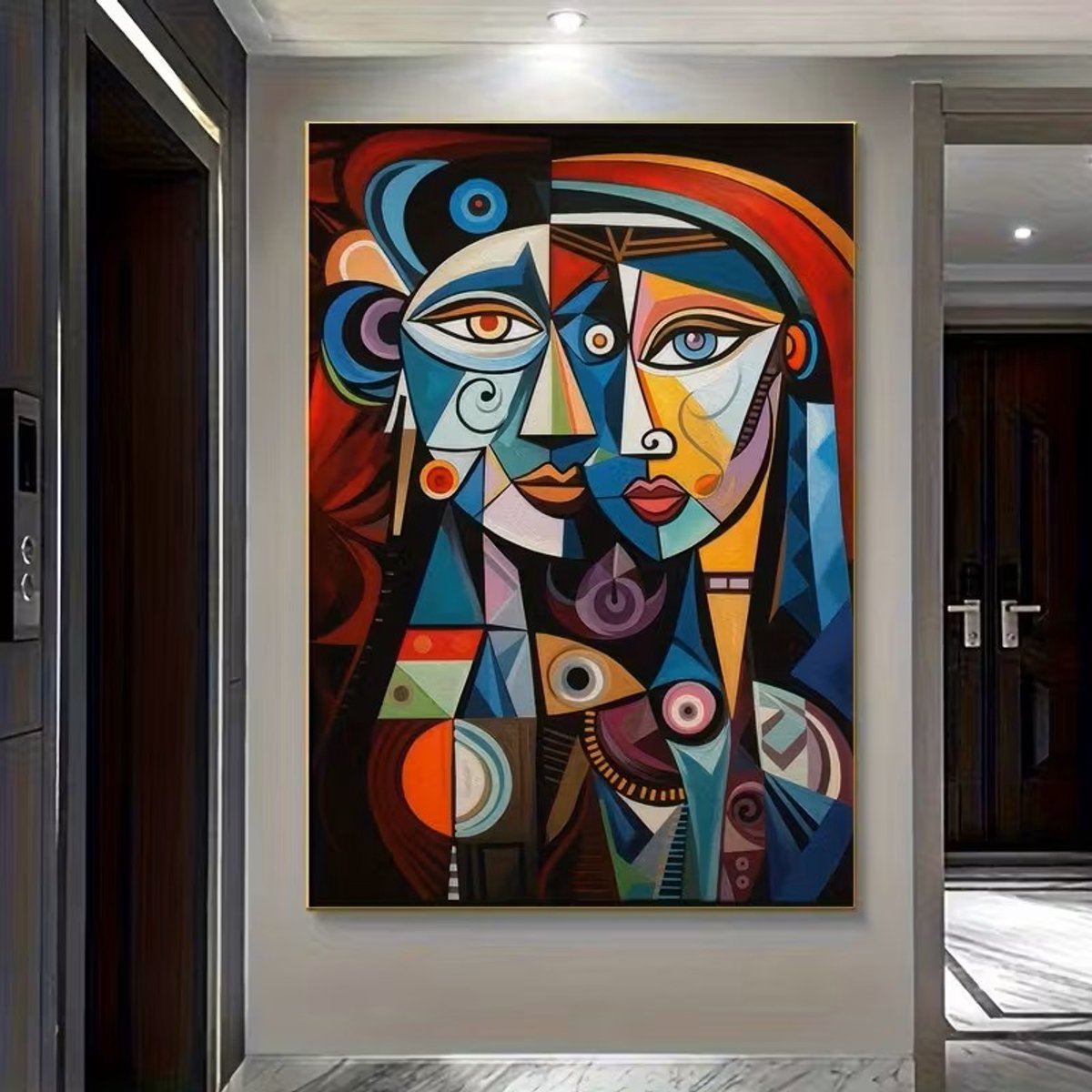 Canvas poster - Abstract gezicht - Cubisme stijl - Moderne kunst - Woning inrichting - Kleurrijke wanddecoratie - 100x150 cm - Zonder lijst - trendy
