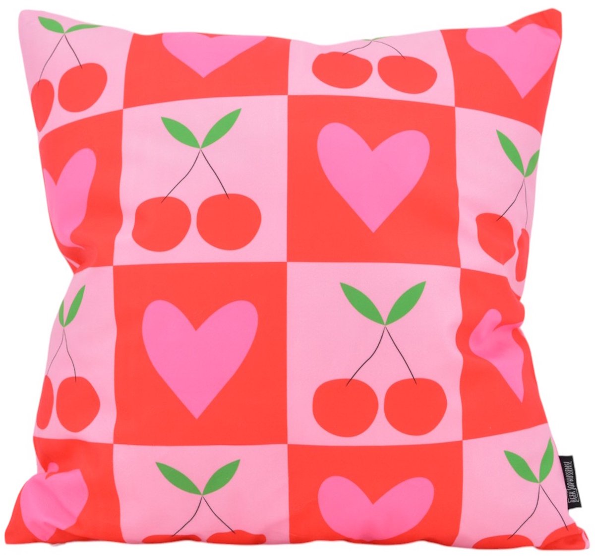 Gek op Kussens! Cherry Heart Kussenhoes | 45x45 cm | Katoen/Polyester rood-roze