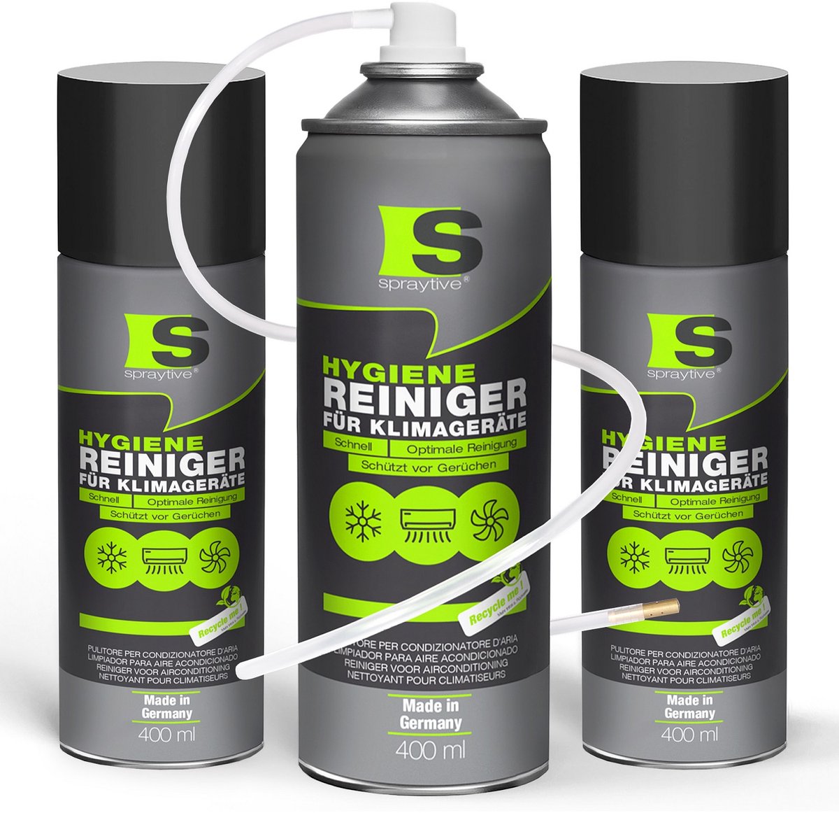 Spraytive 3x 400ml airco reiniger airco spray geurverwijderaar voor auto en huis reinigt ventilatie zonder demontage met slang