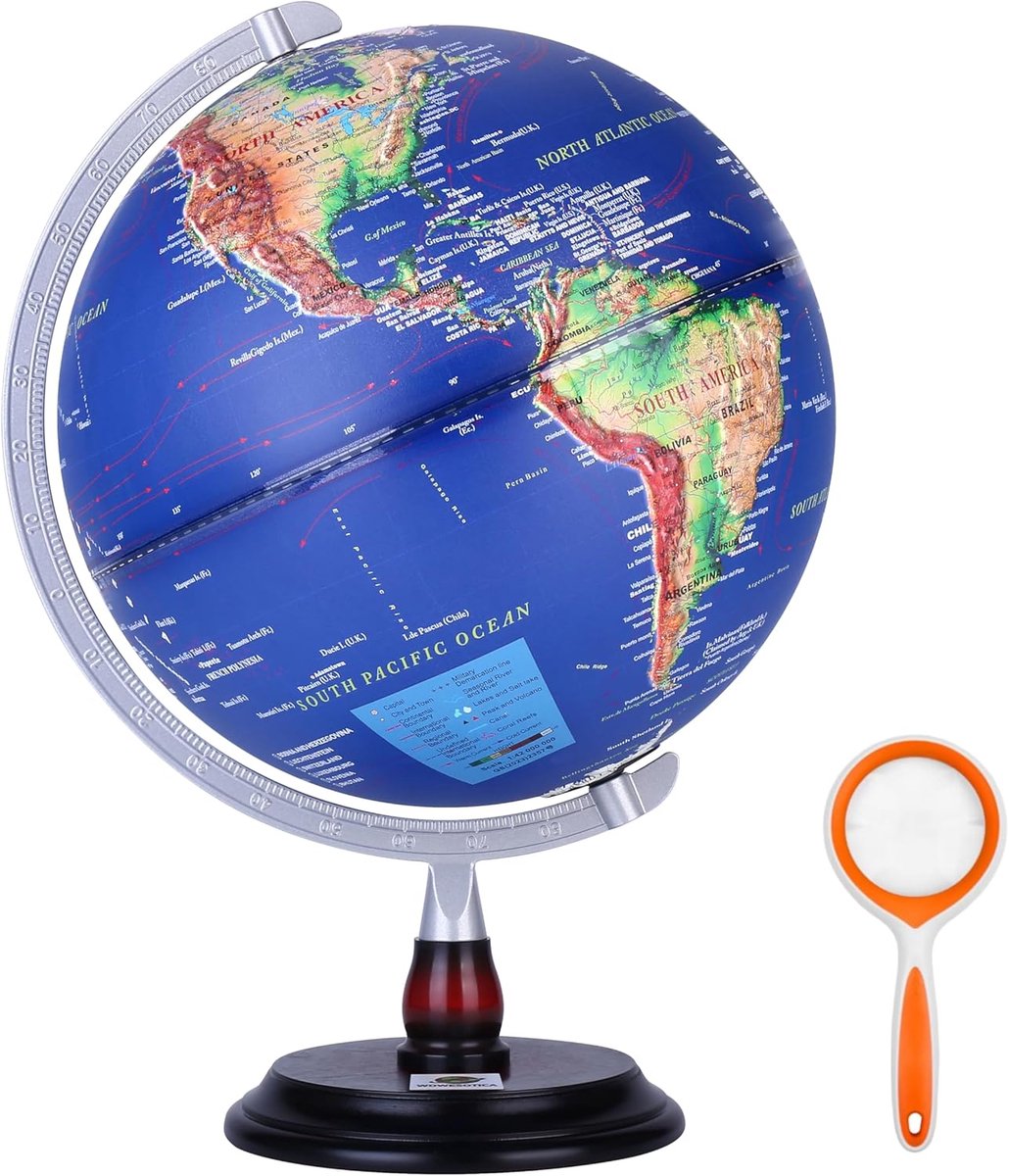 Verhoogde Wereldbol - Educatieve Bol - Geografie Leren - Met LED Verlichting - 12 Inch - Blauw
