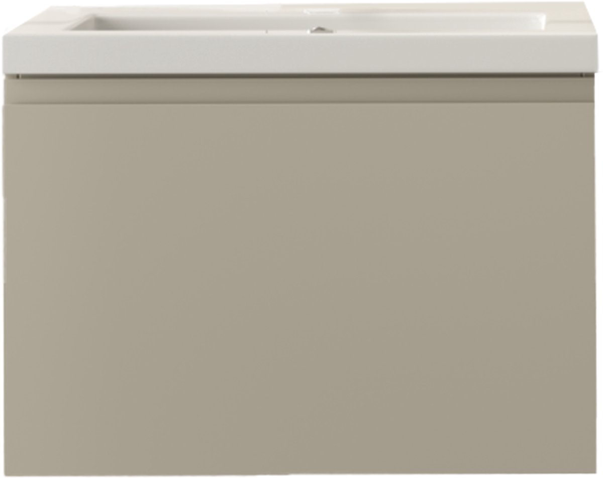 LOMAZOO Badkamermeubel Greige 60cm - Wastafel Wit - Wastafelmeubel Beige Grijs - Wastafelkast Zwevend [MODENA]