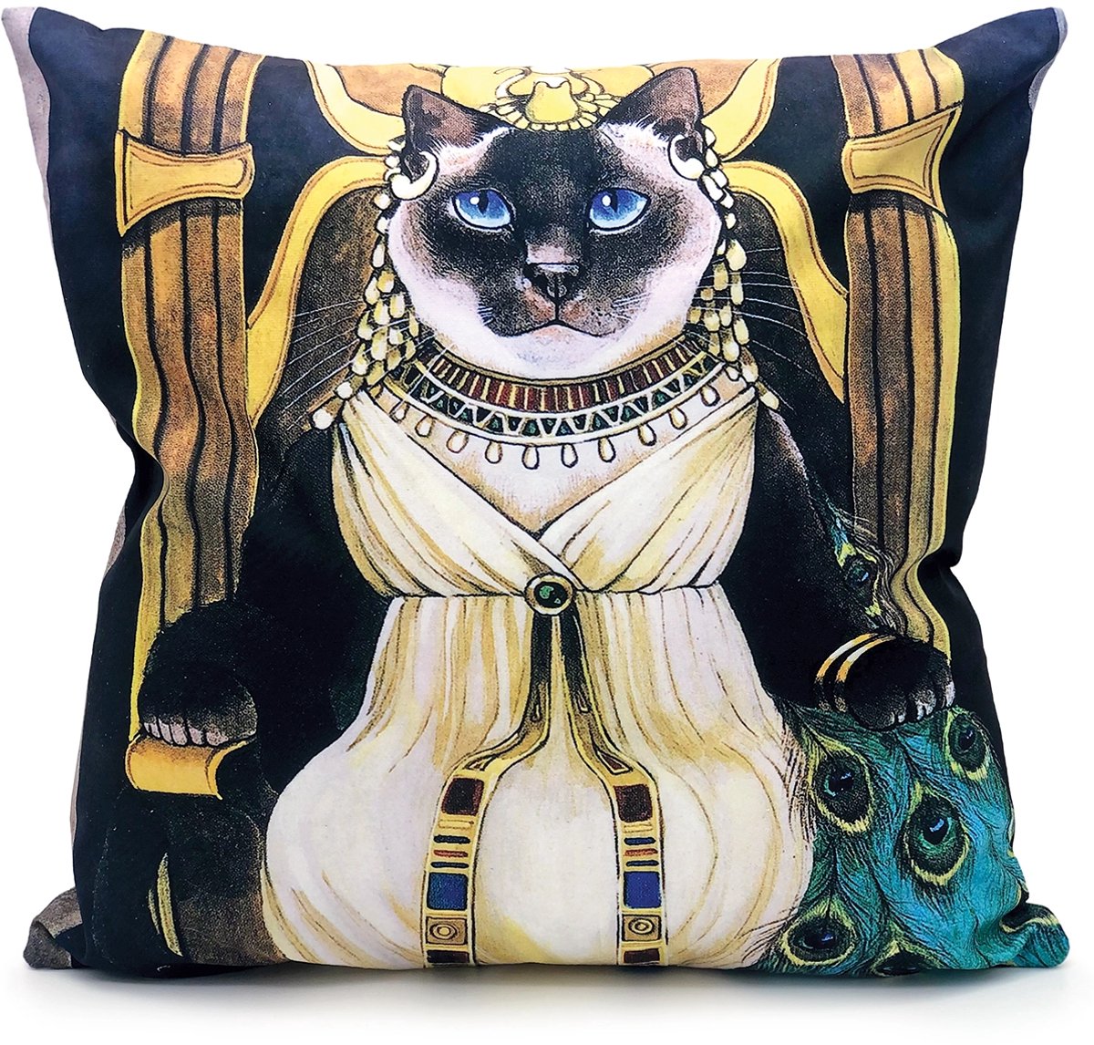 Sierkussen Kat - Kat Kussenhoes - Cleopatra - 45 x 45 cm - Zwart en Goud