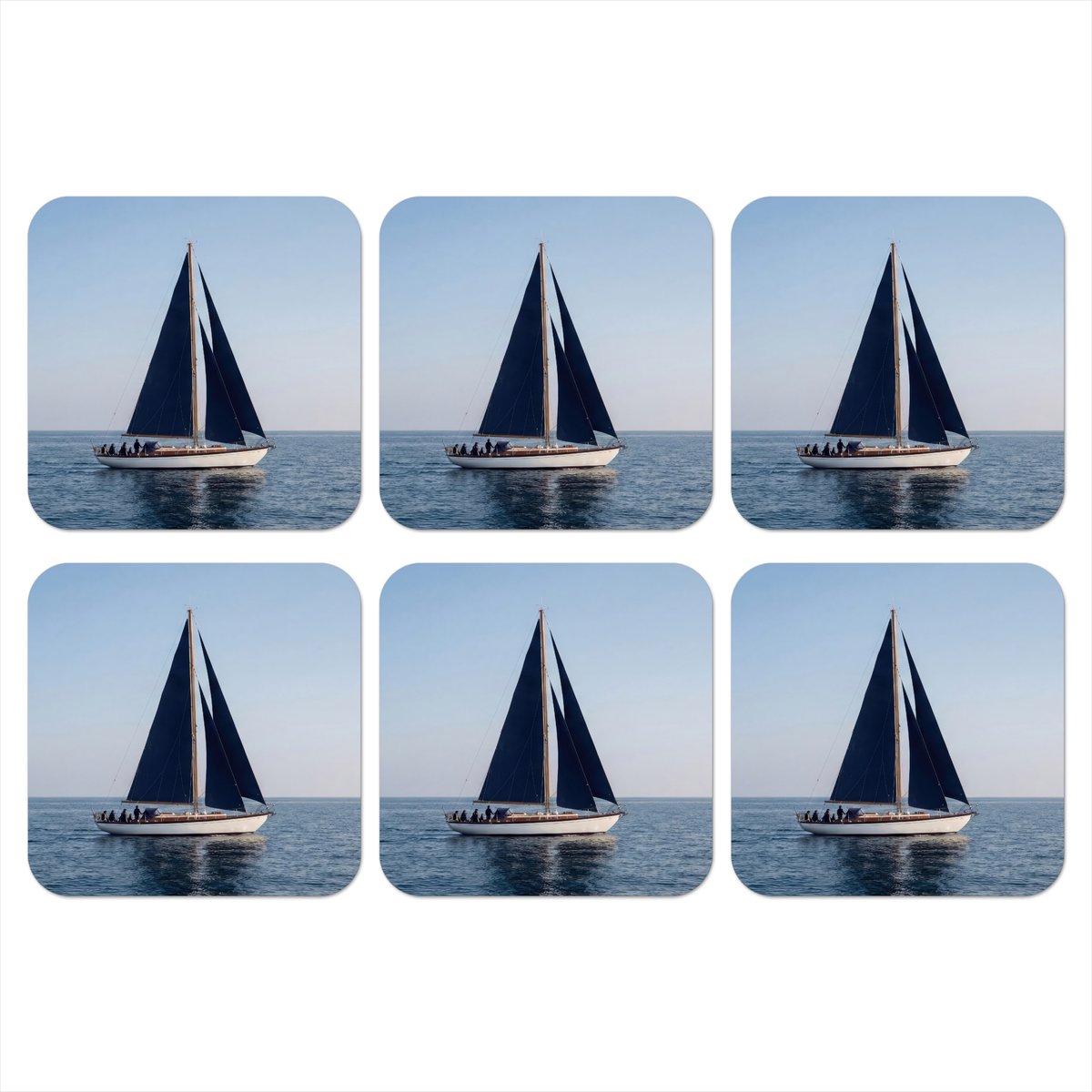 Onderzetters voor glazen - Zeilboot - Zee - Blauw - 10x10 cm - Glasonderzetters - 6 stuks