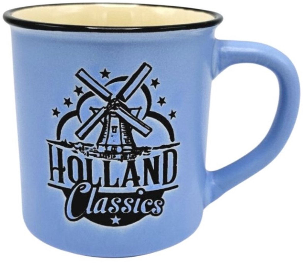 Mok - Holland Molen - Souvenir - 300 Ml - Keramiek - Blauw - Molen - Een Stuk - Relatiegeschenk