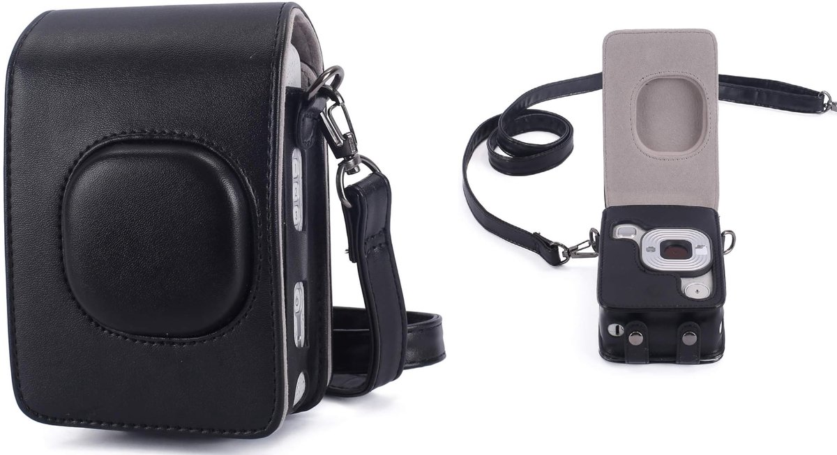 EtuiTab - Fujifilm Instax MINI LIPLAY - Cameratas - Zwart - Nepleren - Met Nekriem