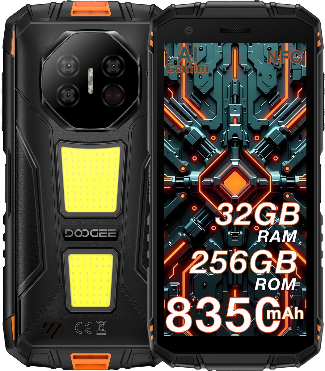 DOOGEE Fire 3 Max Robuuste Smartphone - Gemini AI- 32 GB RAM - 256 GB ROM - 8350 mAh - 5,5 inch - Android 15 - IP68/IP69K Outdoor telefoon - Widevine L1 - OTG - NFC - Oranje