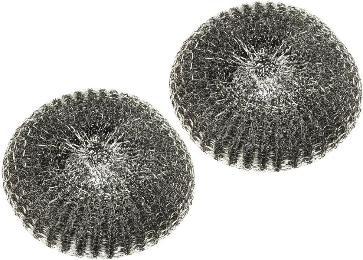 Schuurborstel Set - Afwasborstel RVS - Hardnekkig Vuil - Dubbele Punt - 2 Stuks - Zilverkleurig