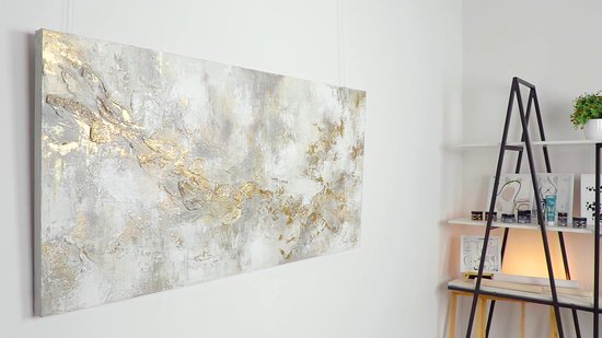 YS Peinture "Histoire" - Tableau sur toile peint à la main 100x50 cm - Décoration murale Abstraite - Beige et or - Moderne - Décoration murale salon - Décoration chambre - Accessoires de chambre - Tableaux abstraits sur toile - tableau salon