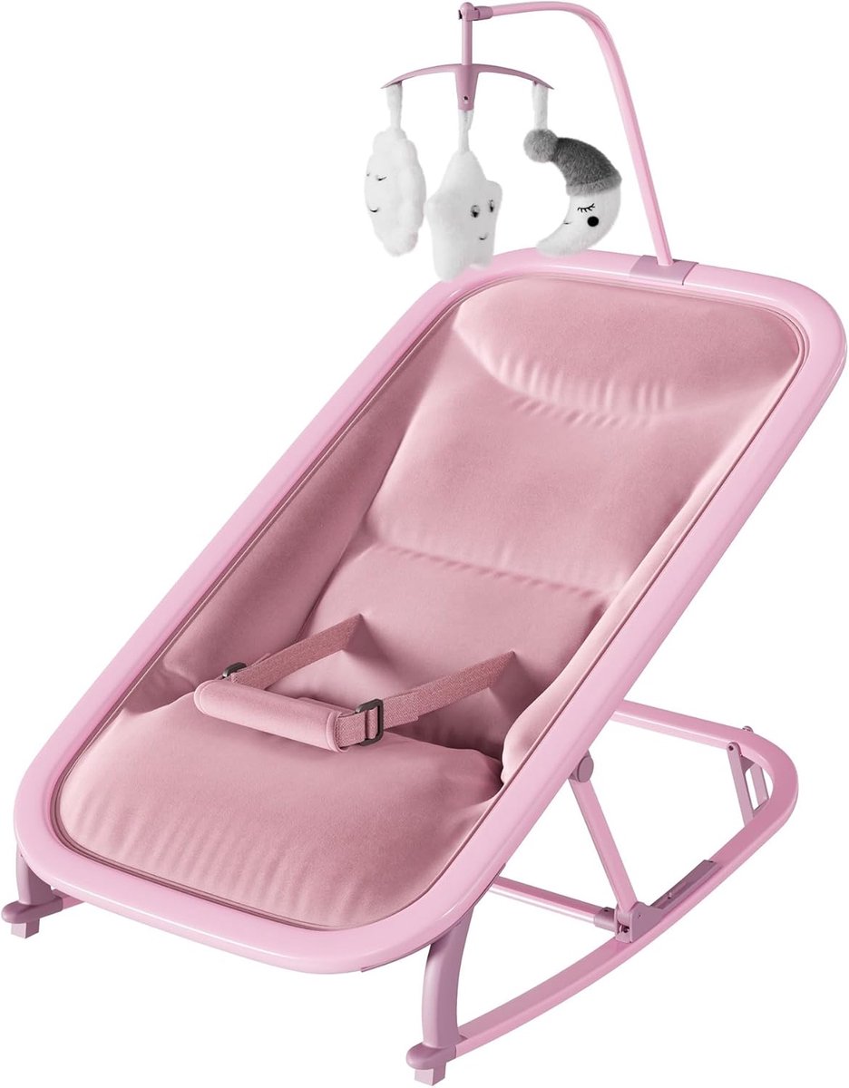 2-in-1 Baby Wipstoeltje met Speelboog - Schommelstoel Baby - 3 Standen Verstelbaar - 0 tot 12 Maanden (Max. 12 kg) - Roze
