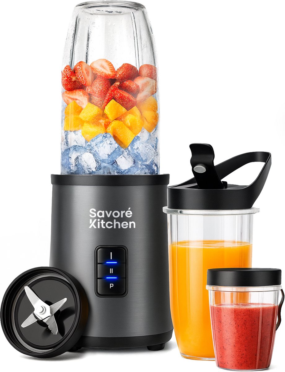 Bol.com Savoré Kitchen Blender Pro+ NutriPower - Blender to Go - Smoothie Maker - 2 Bekers aanbieding