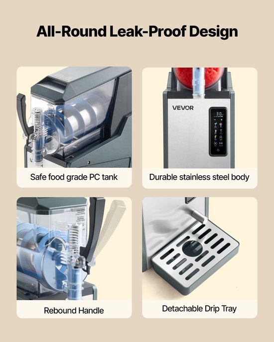 VEVOR Slushmachine 4 Liter, Slush-ijsmaker 350 W (Geen Ijs Nodig), Elektrische Margarita-machine met Zelfreinigende Functie, Geschikt voor Bevroren Margarita's, Frappés, Milkshakes en Shakes van Merkloos — afbeelding 5