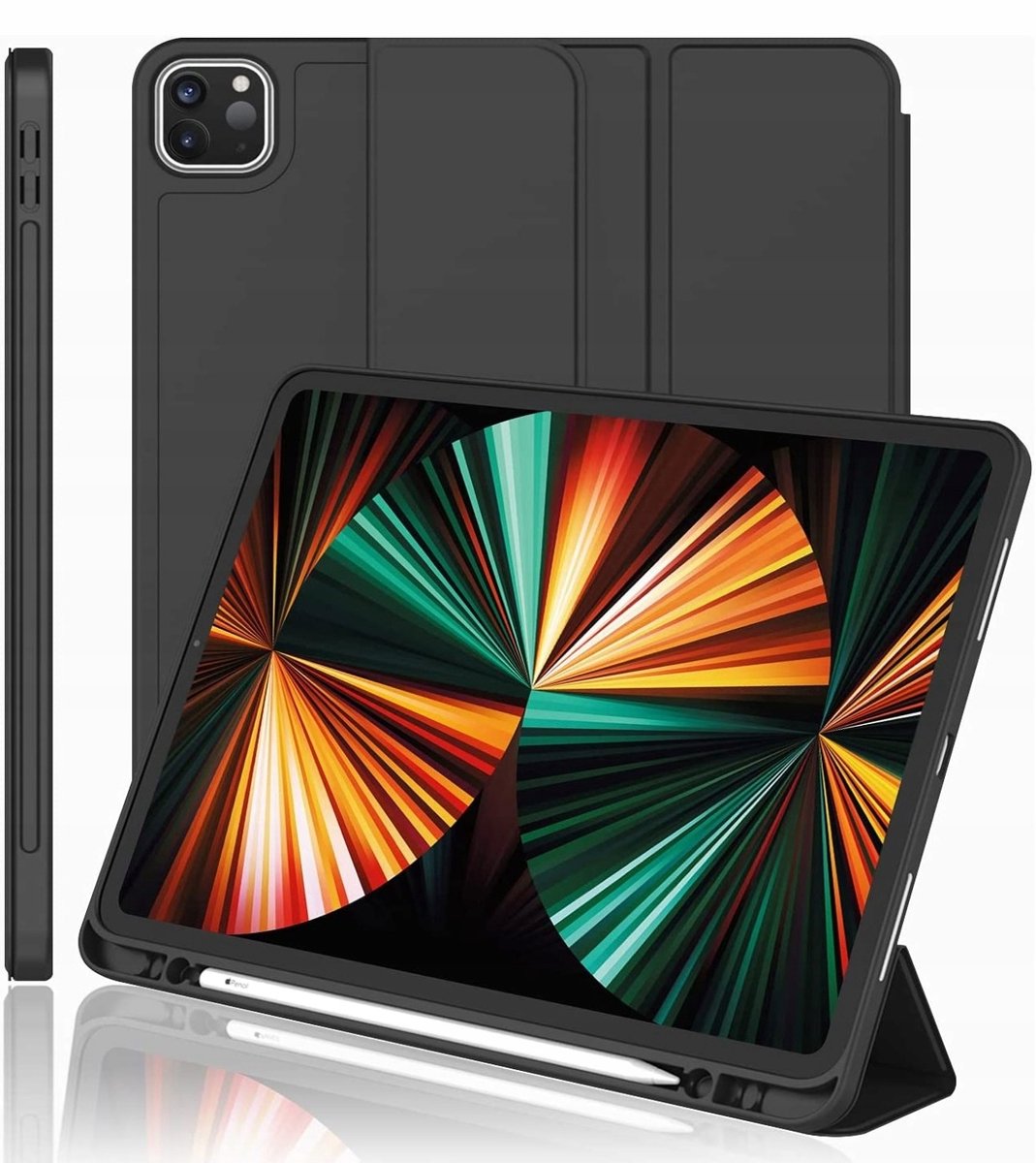 EtuiTab - Smartcase voor Apple iPad Pro 12.9 2021 - Zwart - Wake-up Functie - Met Rysik Houder