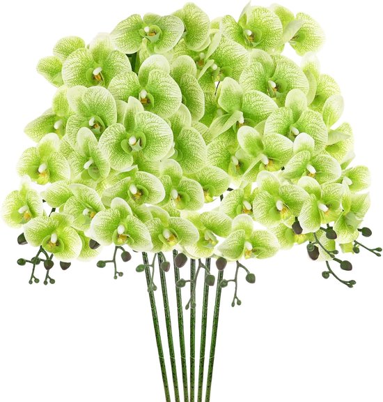 Kunstorchideeën Set - Zijden Bloemen - Decoratie Thuis - Echt Uitziend - 94 Cm Hoog - Donkergroen