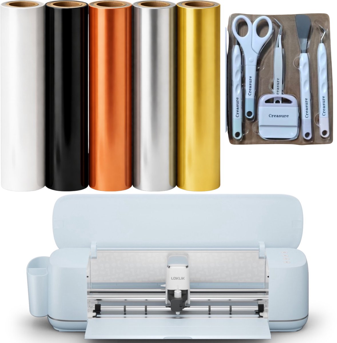 Loklik iCraft Bubble Blue – Metallic Creative Starterpakket – Snijplotter Bundel met Vinyl, Flexfolie, Toolset & Applicatiefolie – Complete DIY Set