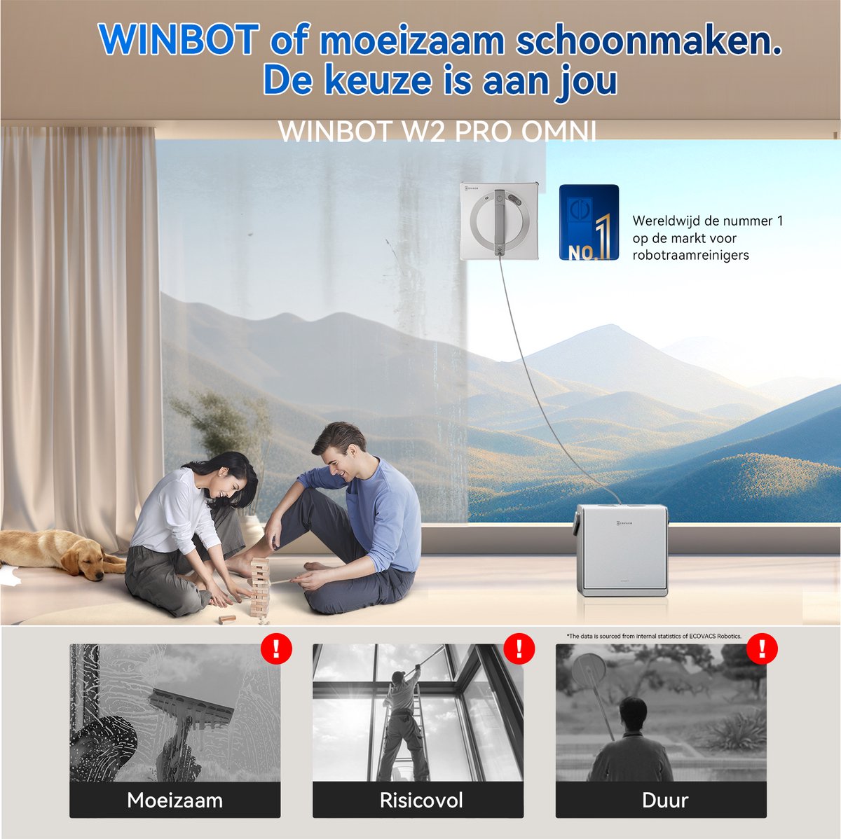 Ecovacs Winbot W2 Pro Omni Robot Ramenreiniger - Ramenwasser - Ruitenreiniger - WIN-SLAM 4.0 Intelligente Routeplanning - 6-In-1 Multifunctioneel Station - 12-Traps Veiligheidssysteem - Dubbele Stroommodus - Voor Ramen - Spiegels - Glazen Deuren thumbnail 5