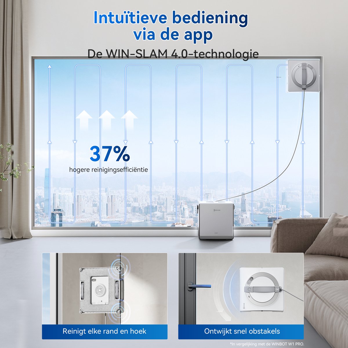 Ecovacs Winbot W2 Pro Omni Robot Ramenreiniger - Ramenwasser - Ruitenreiniger - WIN-SLAM 4.0 Intelligente Routeplanning - 6-In-1 Multifunctioneel Station - 12-Traps Veiligheidssysteem - Dubbele Stroommodus - Voor Ramen - Spiegels - Glazen Deuren thumbnail 4