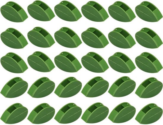 Een raster van 30 groene, blad-vormige clipjes.
