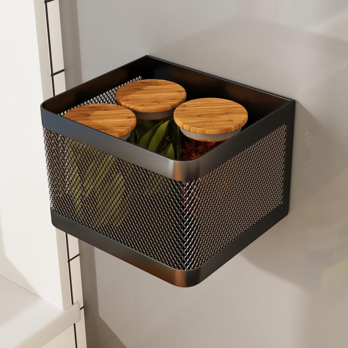 Magnetisch Kruidenrek - Koelkast Plank - Keuken Organisatie - Roestbestendig IJzer - 28x10x12.5 CM - Zwart