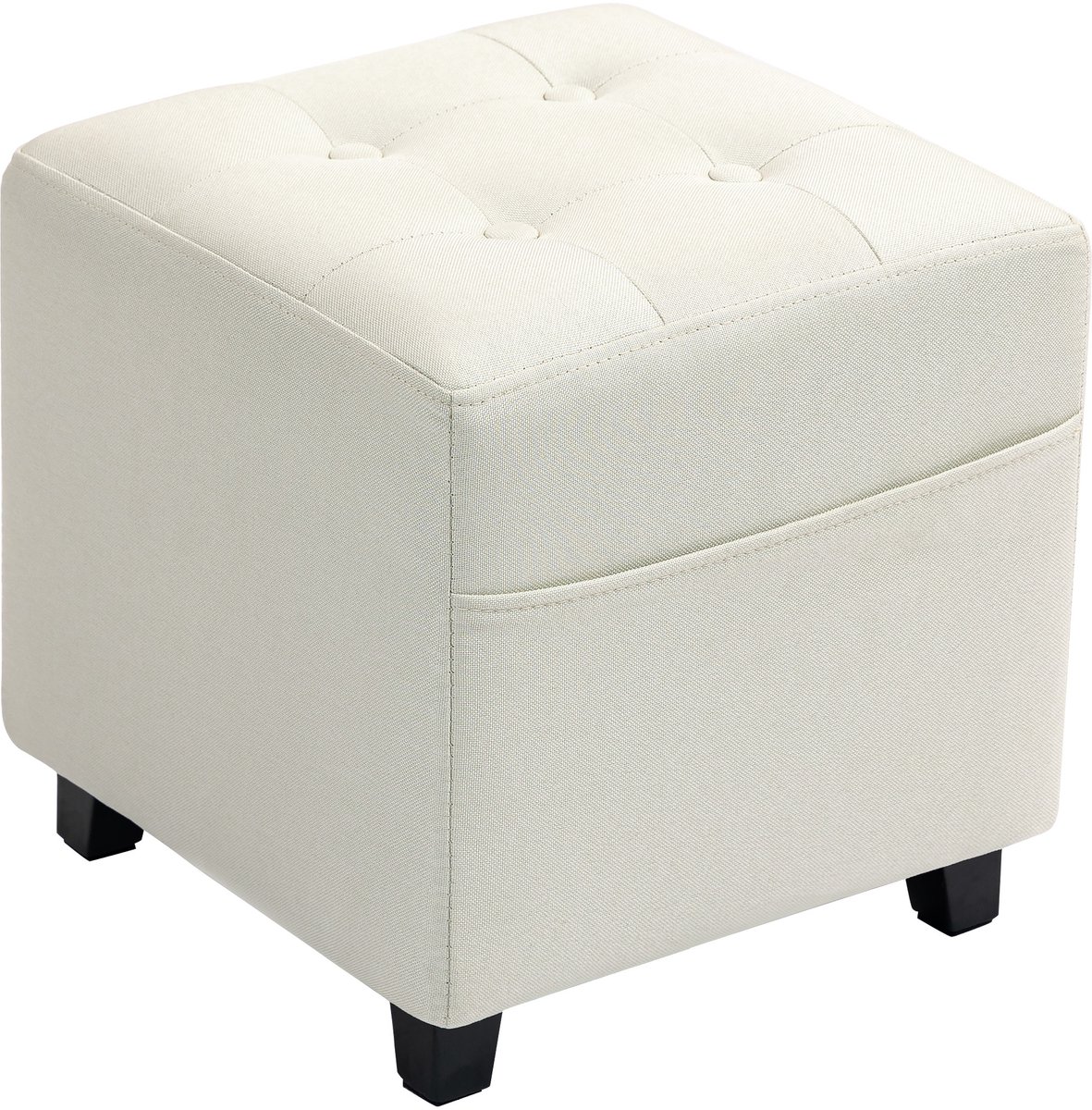 Homcom Voetenbankje - Polyester, rubberhout - 35 x 35 x 35 cm - Crème
