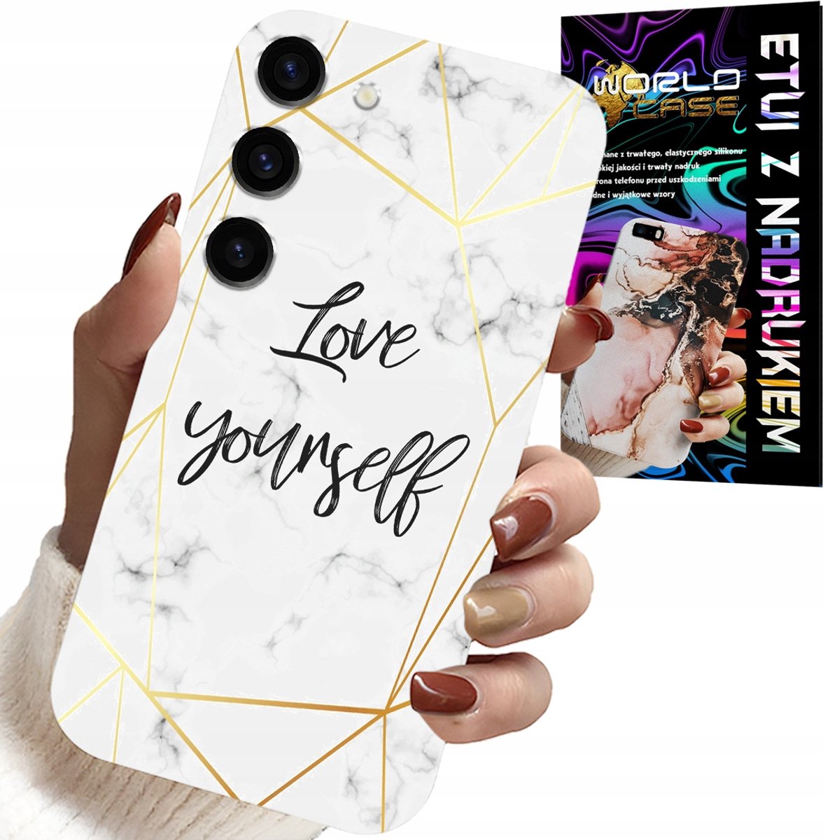 HOESJE VOOR SAMSUNG GALAXY S23 PLUS - WIT MARMER MET GOUDEN FRAME LOVE YOU