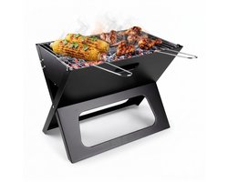 Lomera Draagbare Barbecue - Opvouwbare BBQ - Houtskoolbarbecue - Tafelbarbecue - Camping Barbecue - Mini Barbecue - Opklapbaar - Reis Barbecue - Festival BBQ - Houtskool Grill - Balkon Barbecue - Picknick BBQ - Met Handgrepen - Zwart