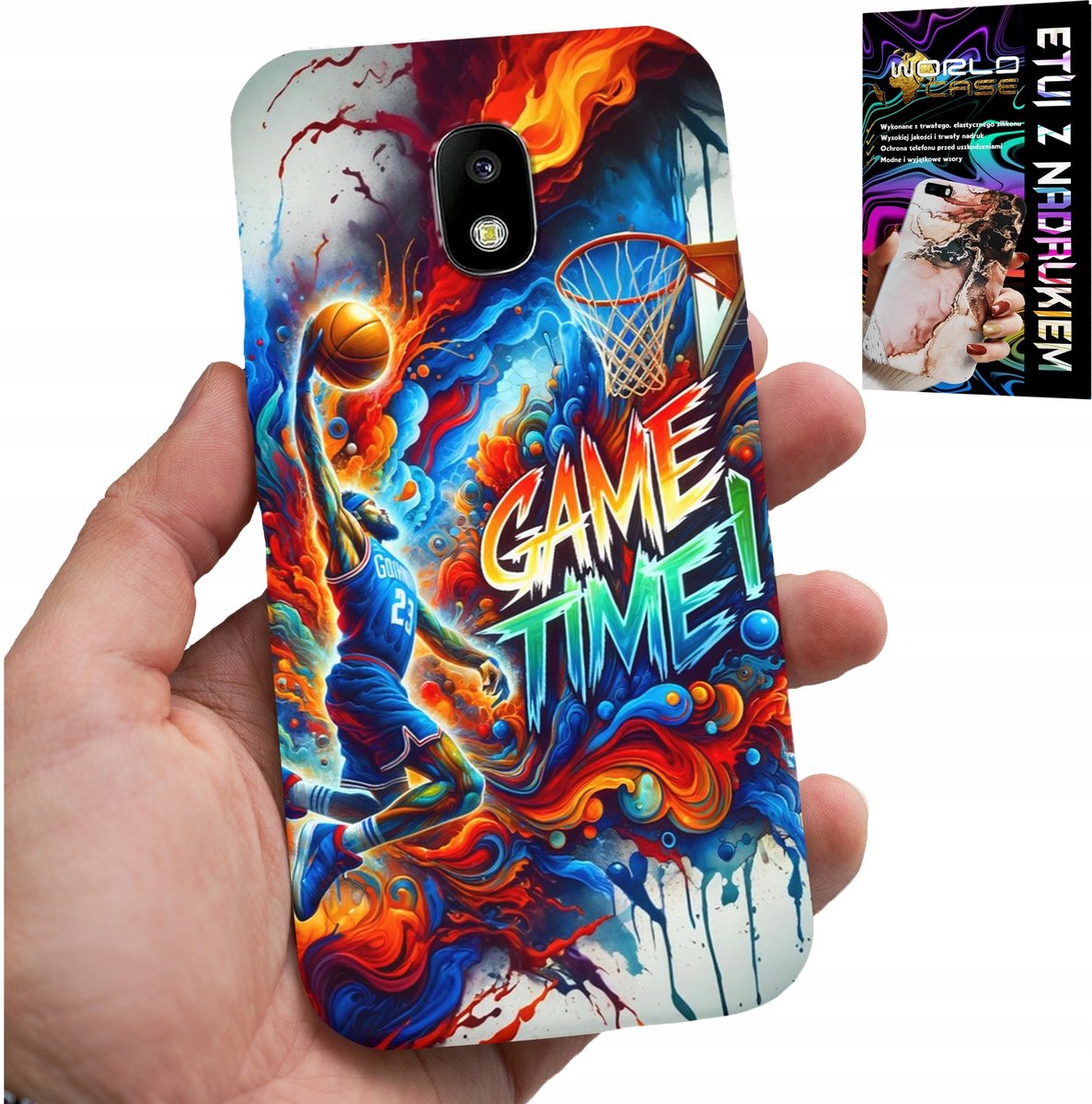 HOESJE VOOR SAMSUNG GALAXY J5 2017 - NBA GAME TIME BASKETBAL, HOESJE + GLAS