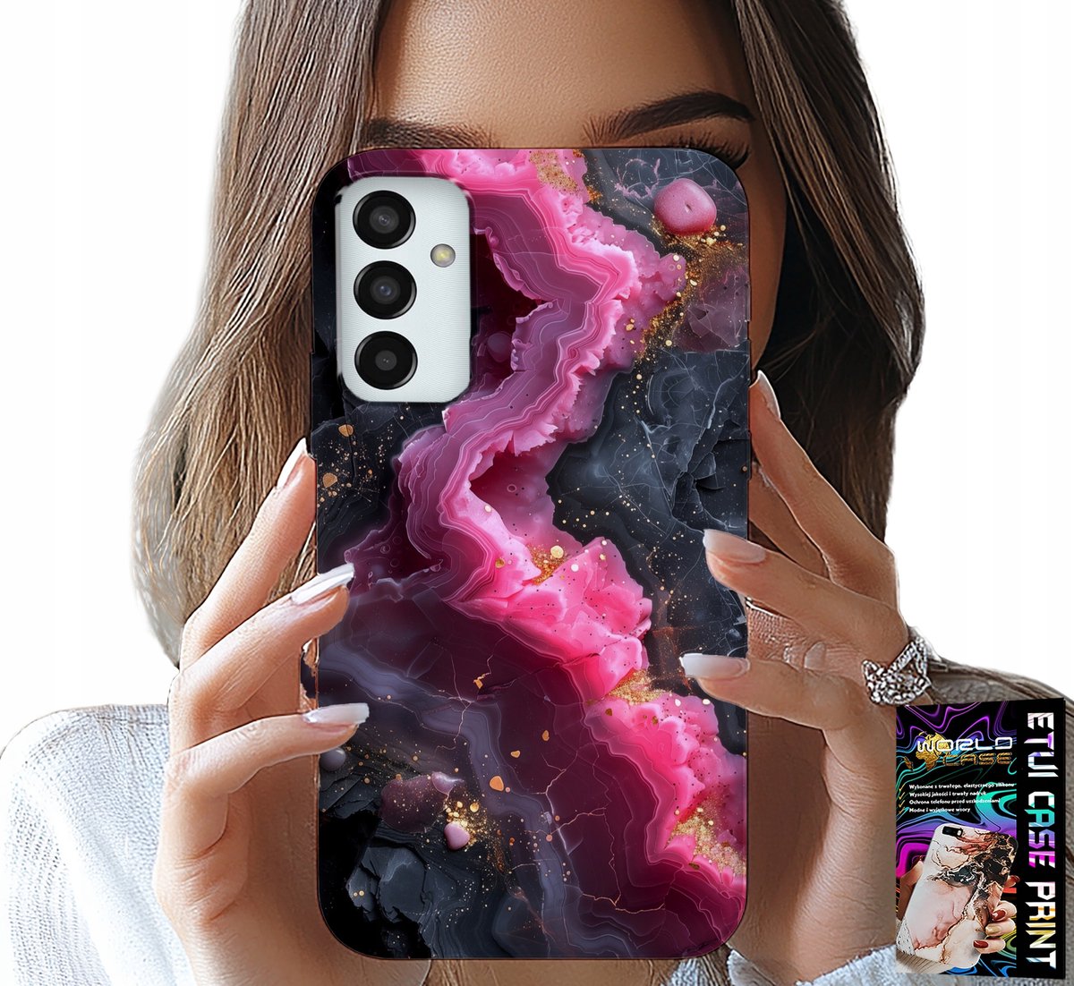 HOESJE VOOR SAMSUNG GALAXY M23 - ROZE MARMEREN ACHTERKANT, MODIEUZE PATRONEN