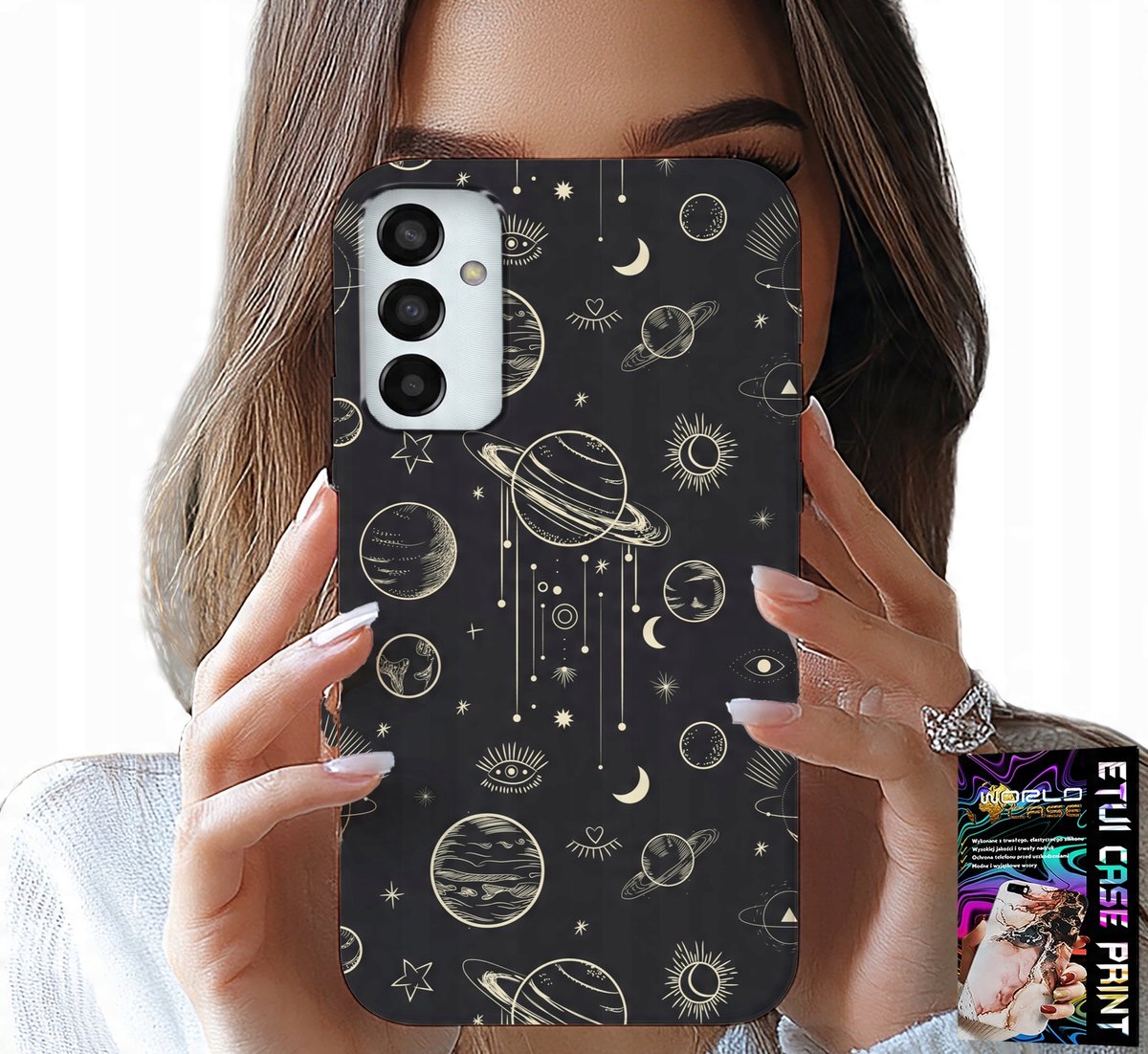 HOESJE VOOR SAMSUNG GALAXY M13 4G - RUIMTEPLANETEN STERREN MAAN + GLAS