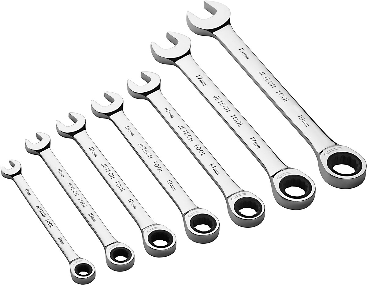 Jetech Ratelsteeksleutelset 7-delig – Metrisch 8-19mm – CR-V Staal