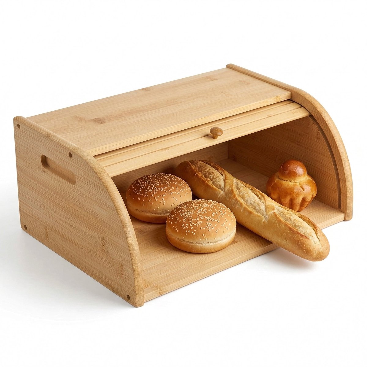 Lomera Broodtrommel Bamboe met Rolluik - Brooddoos - Houten Broodkast - Broodbox - Broodopslag - Bewaardoos - Roldeksel - Vershouddoos - Broodmand - Broodhouder - Vershoudtrommel met Handgrepen voor Keuken Aanrecht