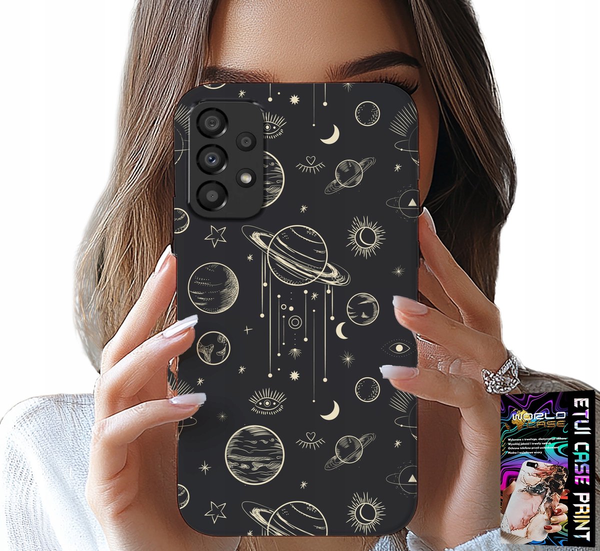 HOESJE VOOR SAMSUNG GALAXY A53 5G - RUIMTEPLANETEN STERREN MAAN + GLAS