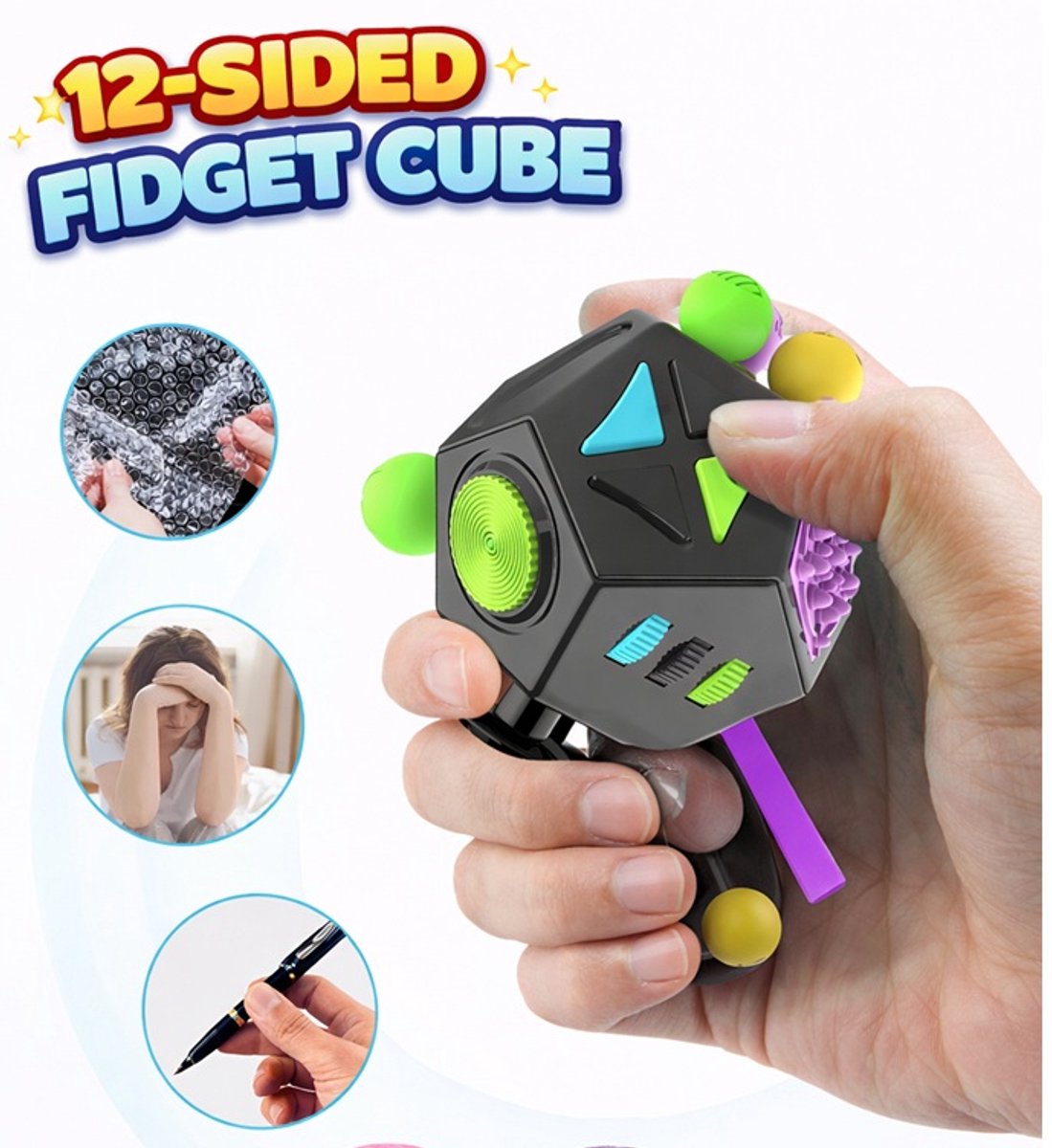 Infinity Fidget Cube Toy - 12 Zijdige Kubus Speelgoed Anti-Angst - Voor Kinderen En Volwassenen