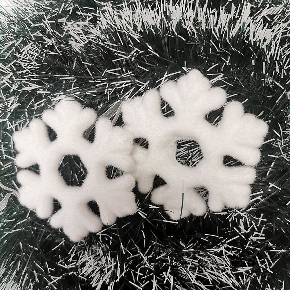 Kerstboomdecoratie Sneeuwvlok 11cm om Op te Hangen - Set van 2 Stuks - Plastic - Wit - SILUMEN