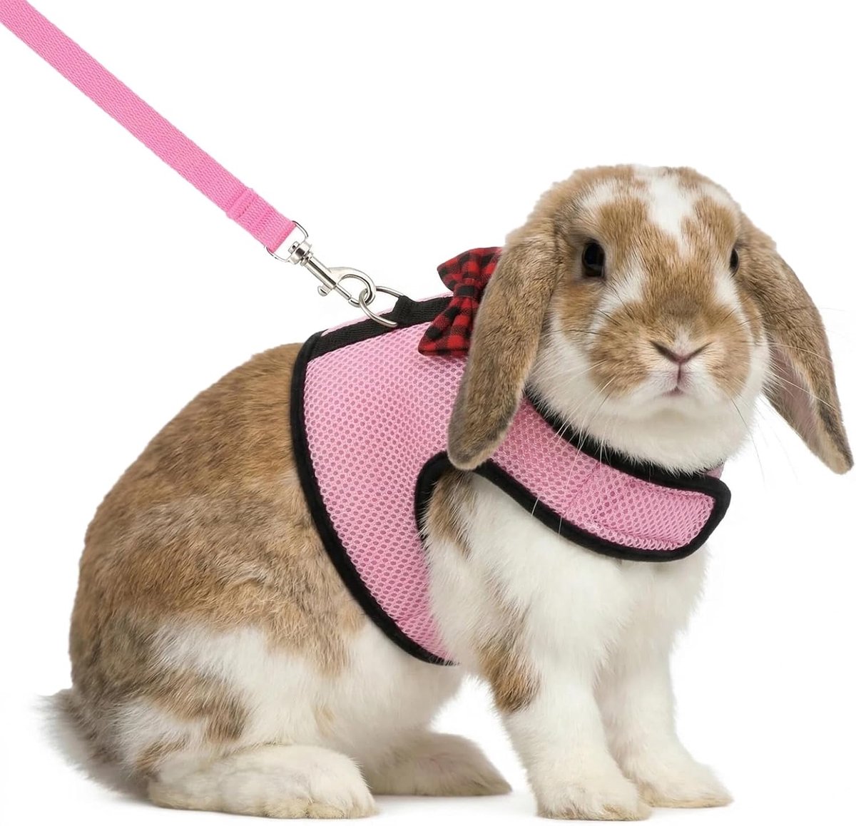 Konijnenriemset — Kattenriem & Tuigje: Stijlvol vesttuigje, ontworpen voor kleine huisdieren. Verstelbaar, zacht en ademend — voor wandelingen (Roze, Maat L)