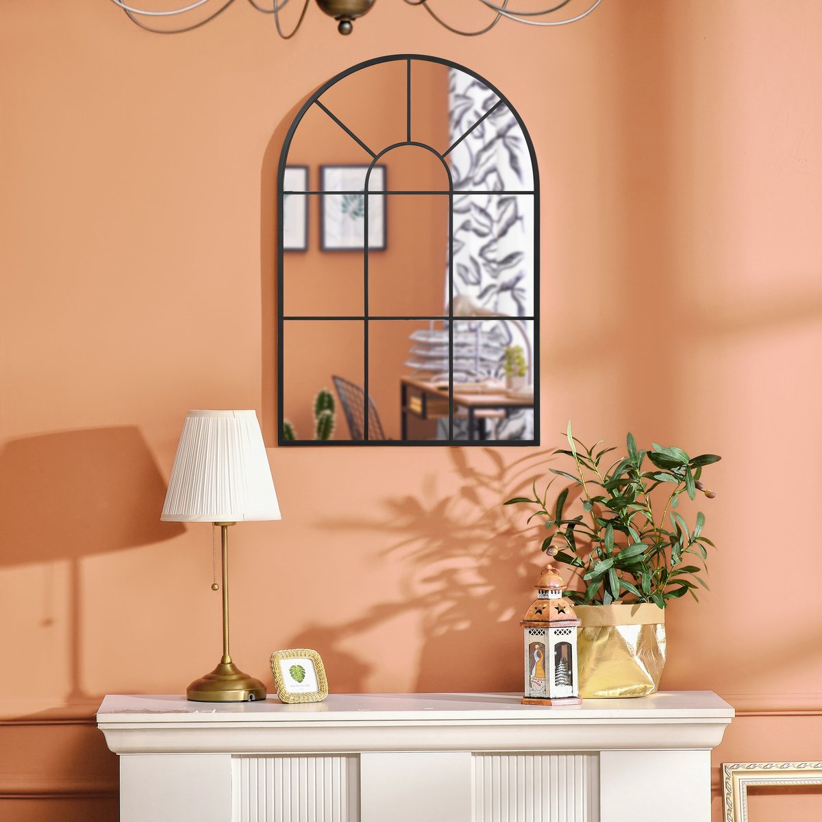 MODFU Wandspiegel - Gebogen Frame Modern Design - Grote Spiegel Slaapkamer of Hal - Helder Spiegellicht - Metaal - Zwart - 91 x 60 cm