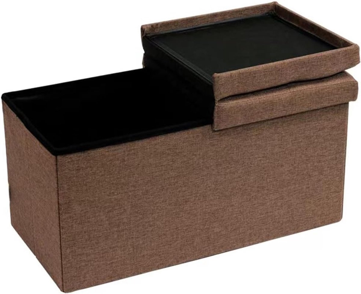 Opbergbank met Ottomaan - Zitbank Voetenbank - Extra Zitplaats - Gewatteerd Zitvlak - 76x38x38 cm - Bruin