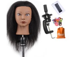 Mannequin Head met 100% Echt Haar - Haarverzorging Trainingshoofd - Cosmetologie Hoofd voor Haarstyling en Vlechten - Inclusief Tafel Klemstandaard