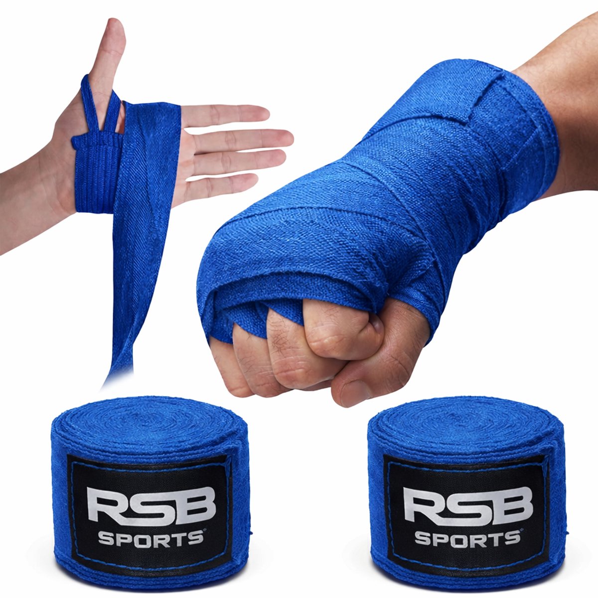 RSB Sports - Handwraps - 450 cm – Boksen - Kickboks Bandage - Boks Wraps - Blauw