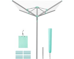 SONGMICS wasspin, wasrek, draaistang, opvouwbaar, buiten, tuin, met wasklemmen, beschermhoes, zilver, 50 m waslijn, voor 5 wasbeurten LLR307EZ01
