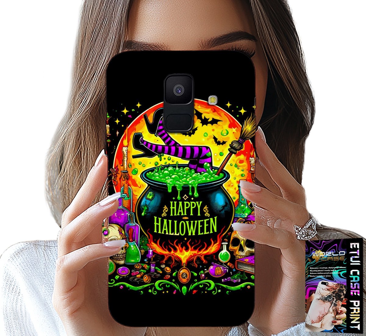 HOESJE VOOR SAMSUNG A6 2018 - HEKSENKETEL EN TOVERSTAF HALLOWEEN GLAS
